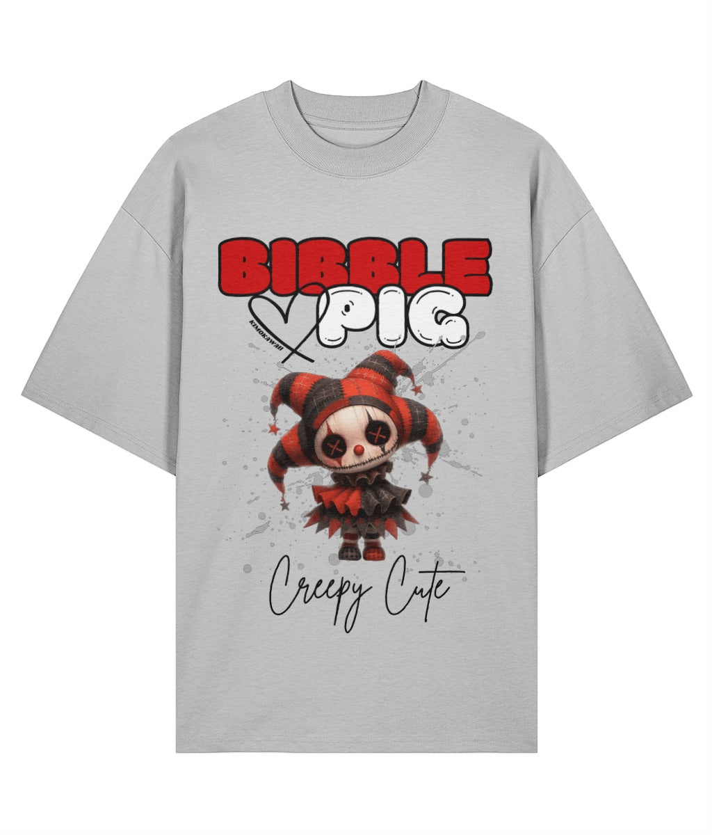 Grey organic oversized t-shirt with goth style creepy cute Luna. 