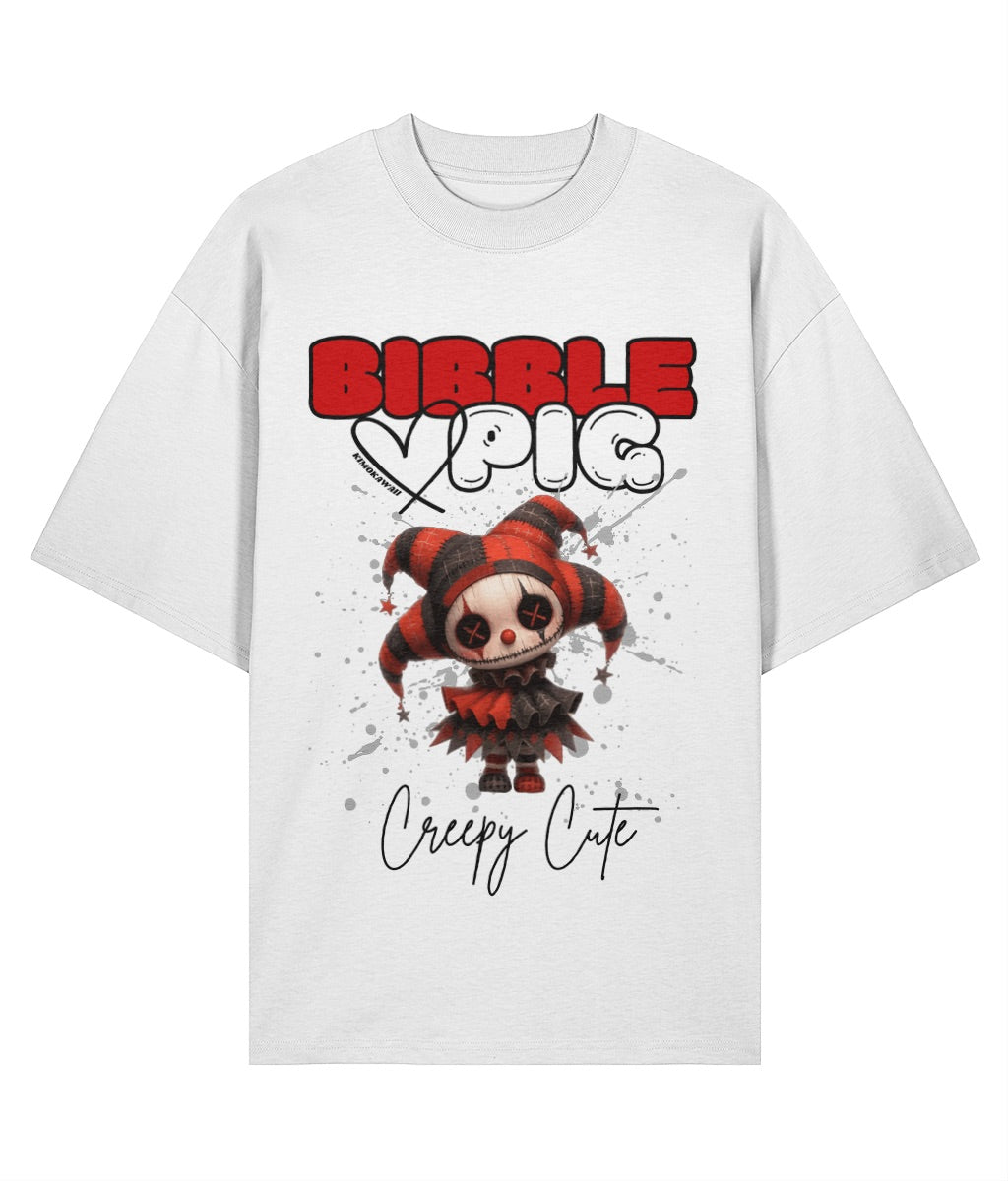 White organic oversized t-shirt with goth style creepy cute Luna. 